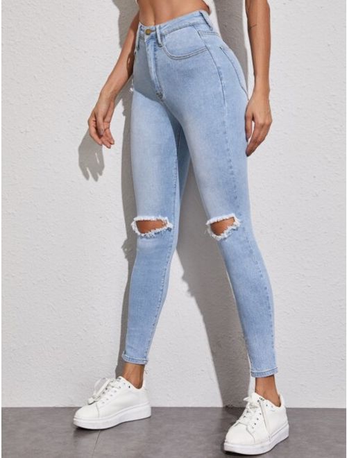 Shein Light Wash Knee Ripped Skinny Jeans