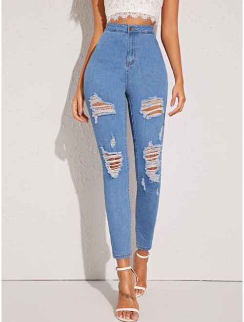 Shein Light Wash Rips Detail Jeans