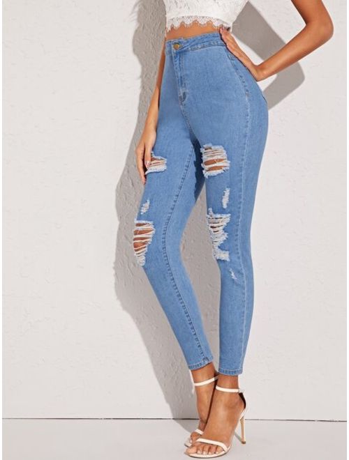 Shein Light Wash Rips Detail Jeans