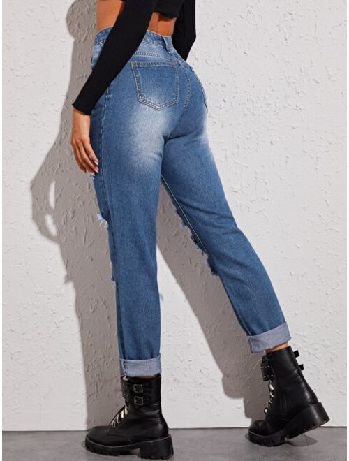 Shein Ripped Cat Whiskers Boyfriend Jeans