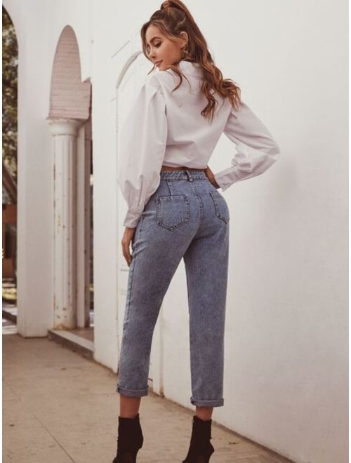 Cut Out Side Button Fly Jeans