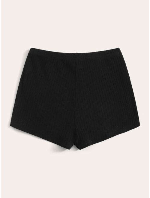 Shein Elastic Waist Rib-knit Shorts