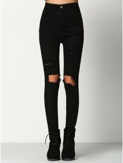 Cut Out Knee Ripped Jeans