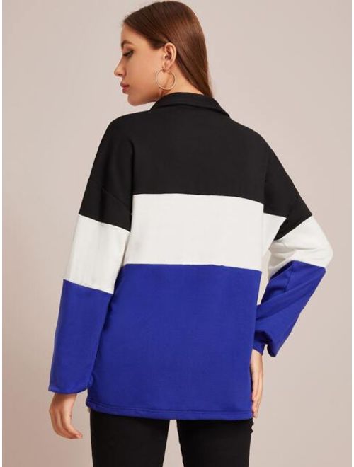 Shein Letter Graphic Colorblock Half Placket Pullover