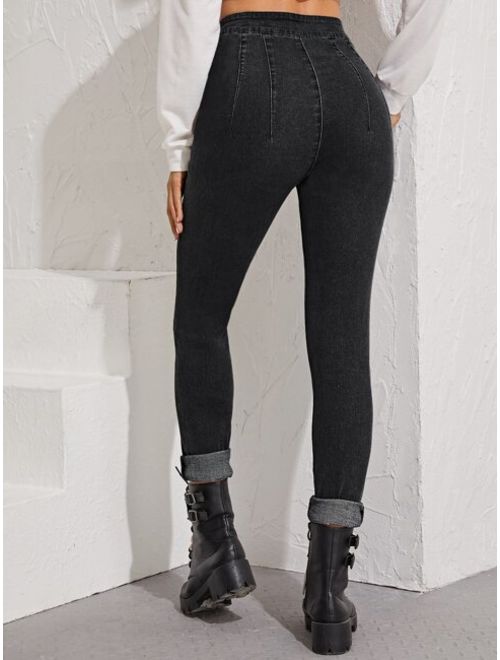 Shein O-ring Zip Fly Skinny Jeans