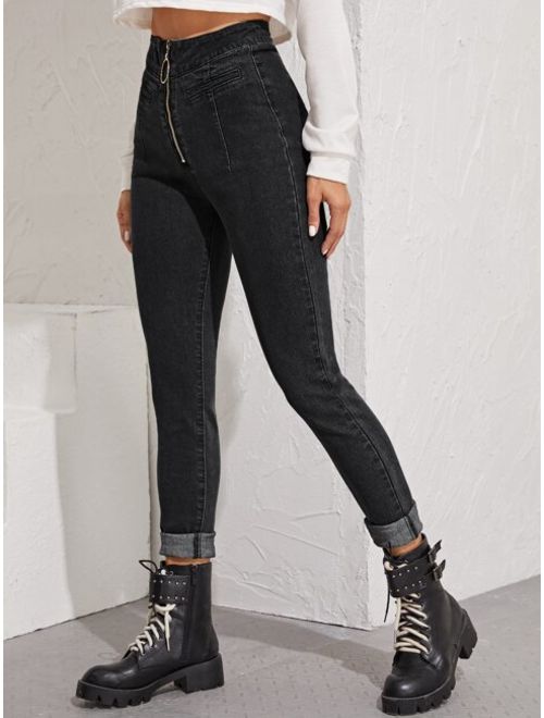Shein O-ring Zip Fly Skinny Jeans
