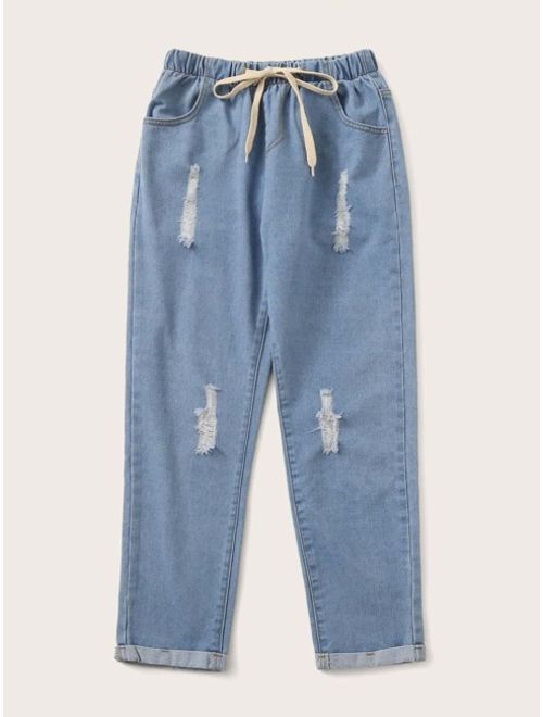 Shein Ripped Drawstring Waist Jeans