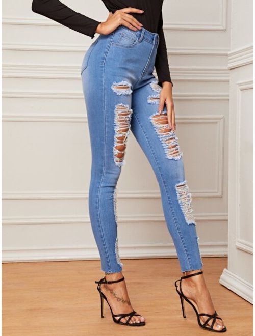 Bleach Wash Ripped Detail Skinny Jeans