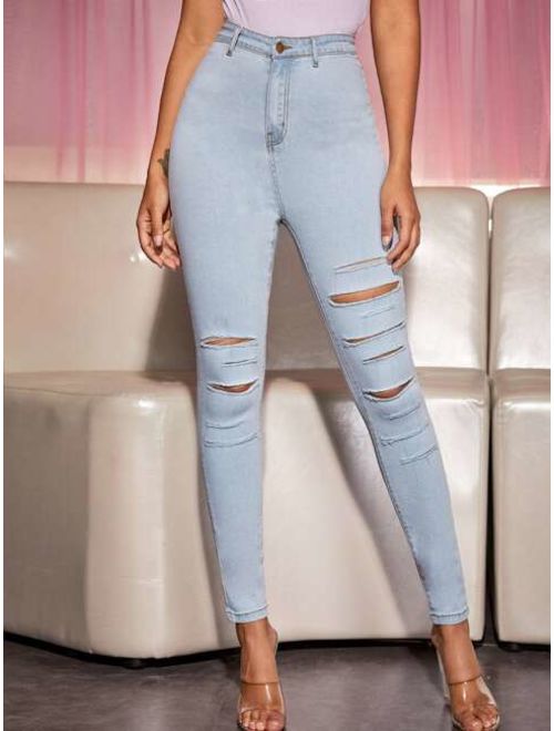Light Wash Ripped Skinny Jeans