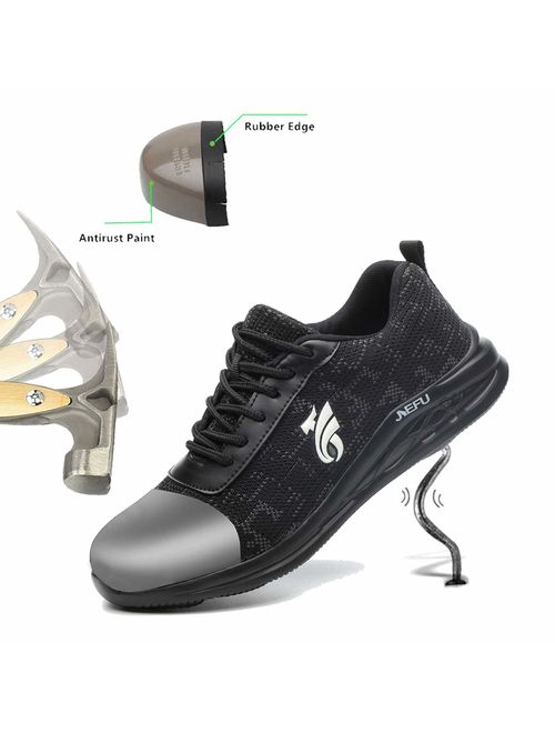 Steel Toe Shoes Men, Breathable Lightweight Industrial & Constructions Work Safety Shoes, Puncture Proof Slip Resistant Sneakers for Women