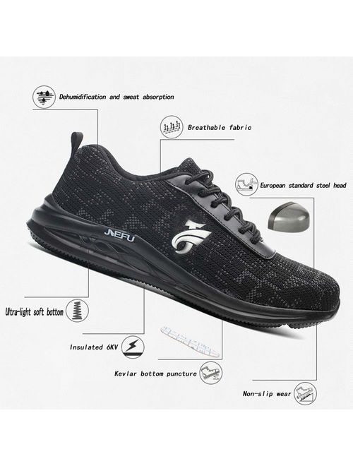 Steel Toe Shoes Men, Breathable Lightweight Industrial & Constructions Work Safety Shoes, Puncture Proof Slip Resistant Sneakers for Women