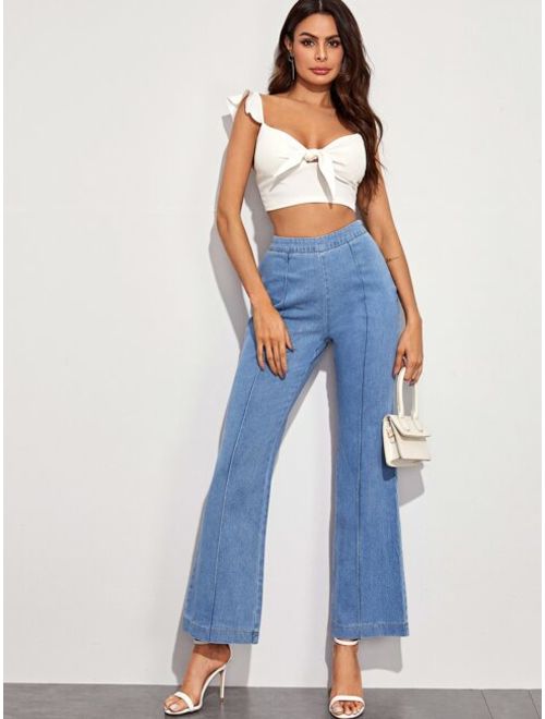 Solid High Rise Flare Leg Jeans