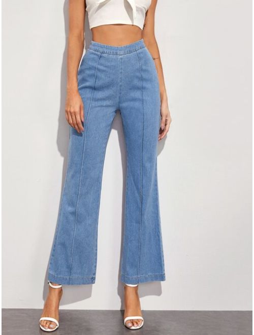 Solid High Rise Flare Leg Jeans