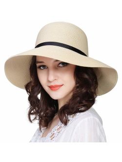 Sun Hats for Women Brim Straw Hat Beach Hat UPF UV Packable Cap for Travel