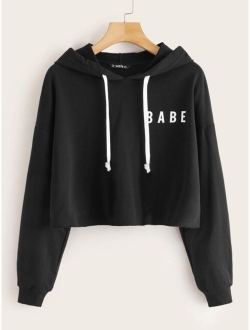 Neon Lime Letter Graphic Drawstring Hoodie