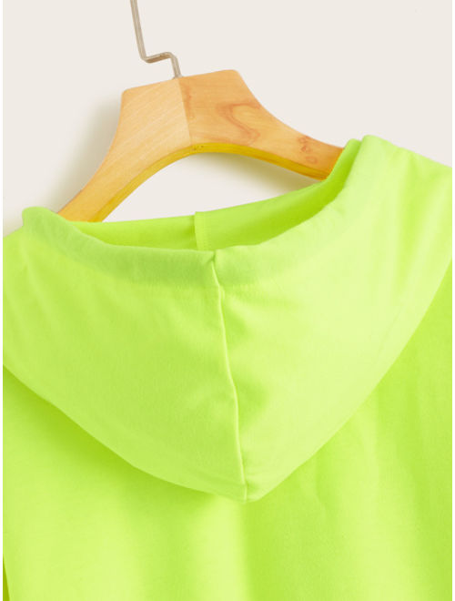 Shein Neon Lime Letter Graphic Drawstring Hoodie