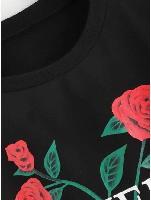 Shein Letter And Flower Graphic Sweatshirt
