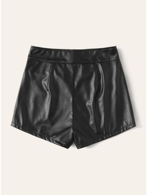 Zip Front PU Leather Shorts