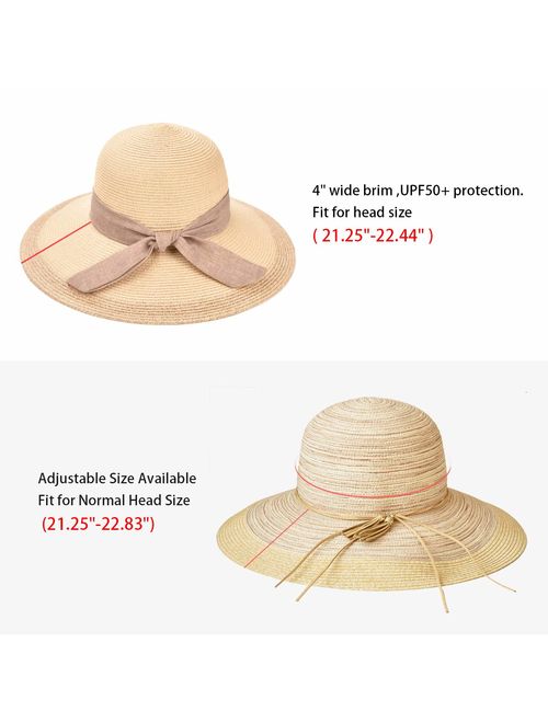 SOMALER Women Floppy Sun Hat Summer Wide Brim Beach Cap Packable Cotton Straw Hat for Travel