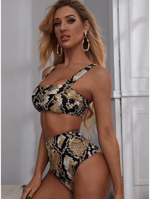 Snakeskin Top With High Waist Bikini Set