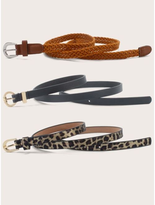 3pcs Leopard Pattern Metal Buckle Belts