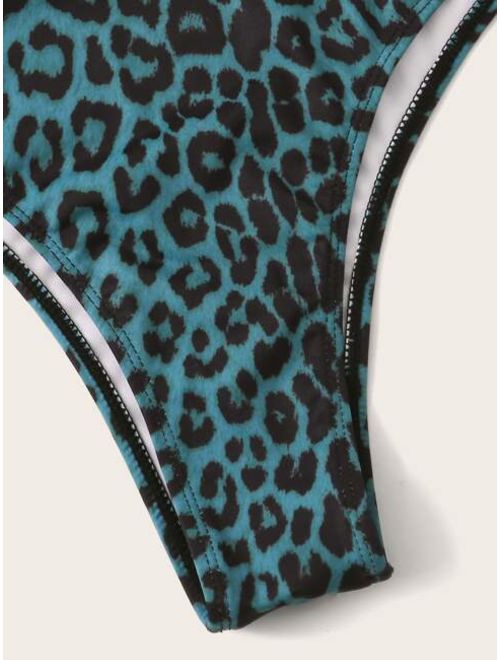 Leopard Top With High Waist Bikini Set