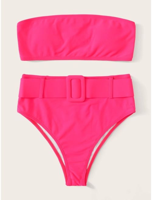 Neon Pink Bandeau Bikini Set