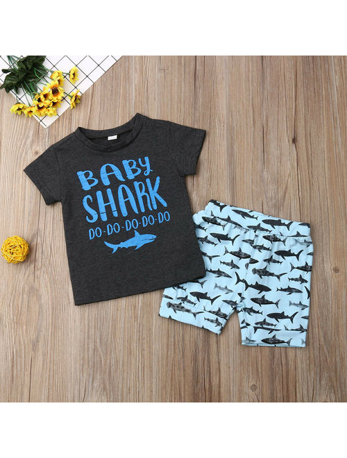 XIAXAIXU Toddler Baby Boy Shark Summer Clothes Tops T-Shirt Shorts Pants 2PCS Outfits Set