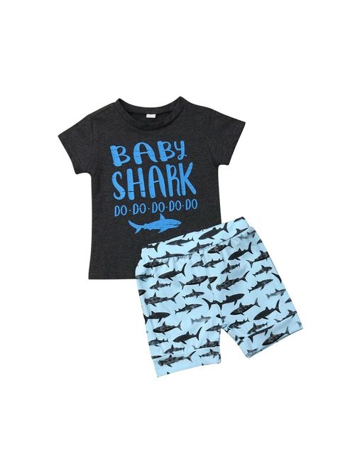 XIAXAIXU Toddler Baby Boy Shark Summer Clothes Tops T-Shirt Shorts Pants 2PCS Outfits Set