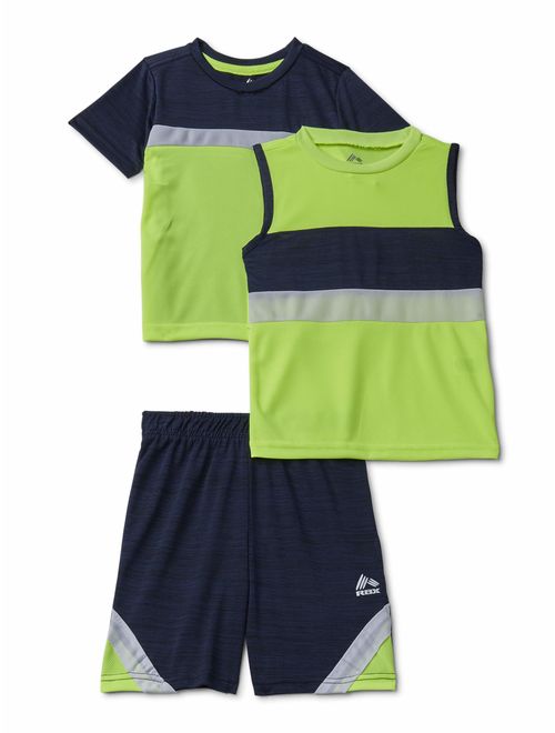 RBX Baby Toddler Boy Colorblock Mesh T-shirt, Tank Top & Shorts, 3pc Active Outfit Set