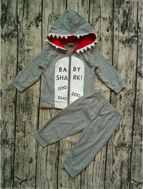Canis 2Pcs Toddler Kids Baby Boy Shark Clothes Hooded Tops Pants Spring Outfits Set