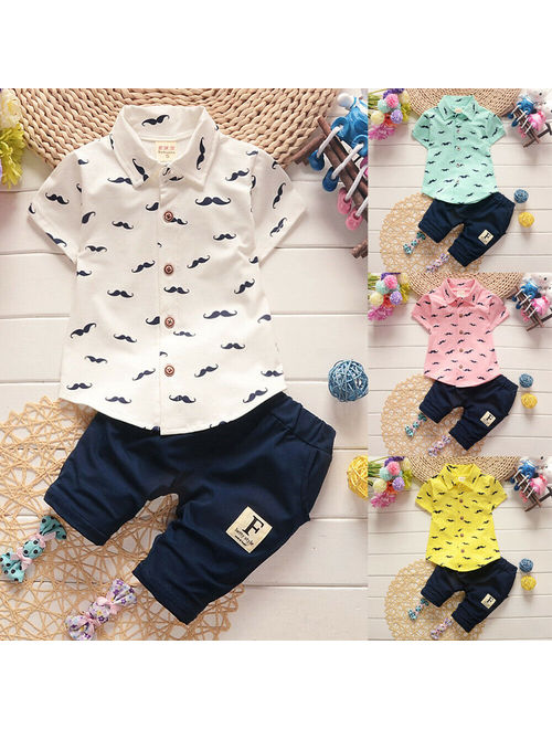 Pudcoco Toddler Kids Baby Boys Summer Clothes T-shirt Tops+Shorts Pants Outfit Set