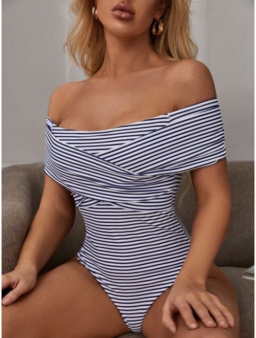 Striped Wrap One Piece Swimwear