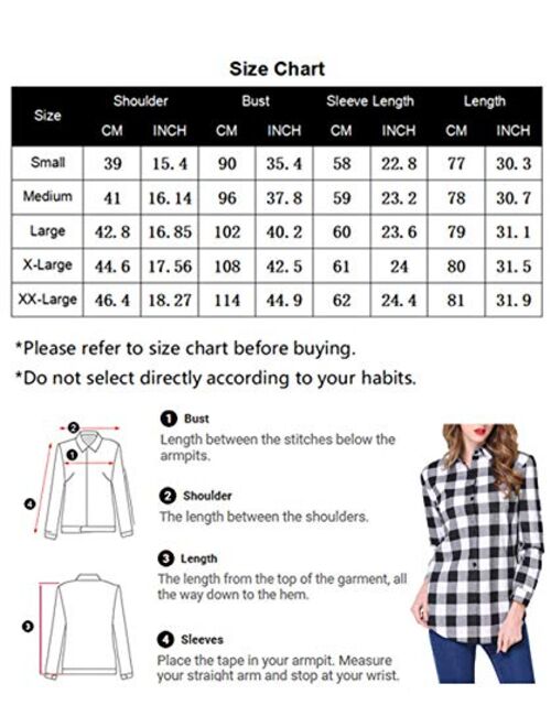 Kyerivs Women's Check Plaid Shirts V Neck Roll Up/Long Sleeve Casual Blouse Tops