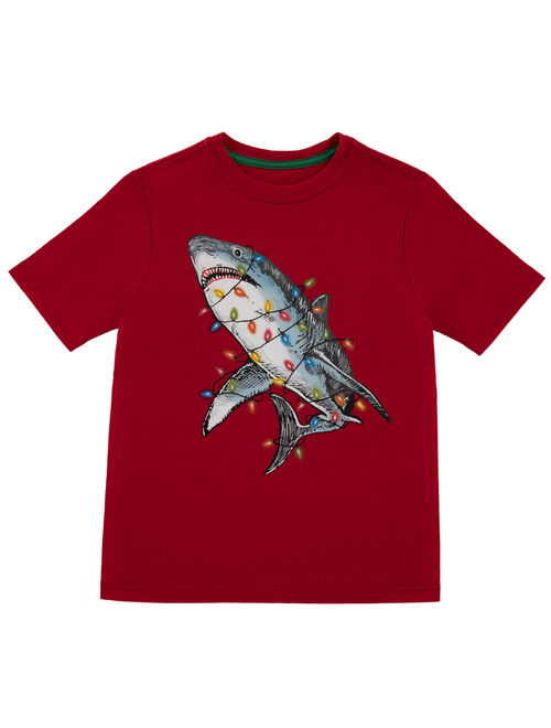 Wonder Nation Christmas Short Sleeve Graphic T-Shirt - 2 Pack Value Bundle (Little Boys, Big Boys & Husky)