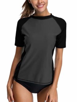 Charmo Women Short Sleeve Rashguard Swimsuit Colorblock Swim UV Shirts