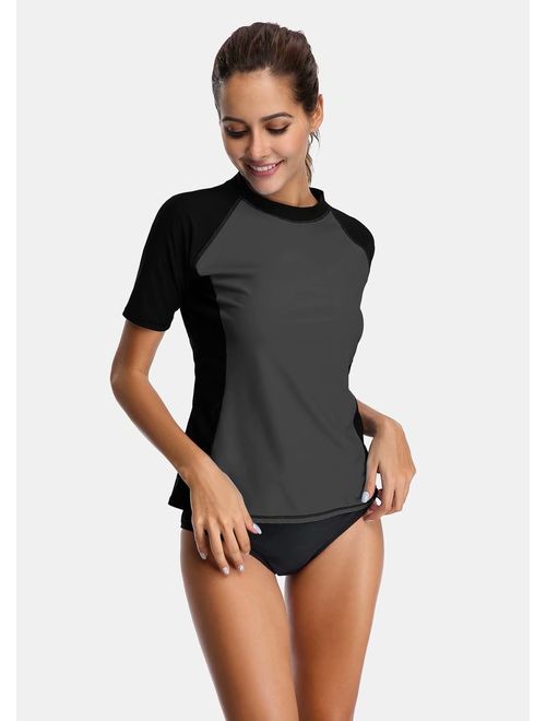 Charmo Women Short Sleeve Rashguard Swimsuit Colorblock Swim UV Shirts