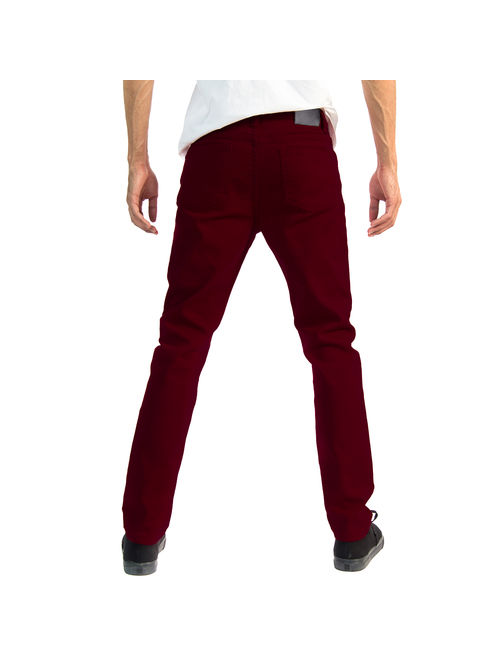 Alta Designer Fashion Mens Slim Fit Skinny Denim Jeans - Maroon - Size 32