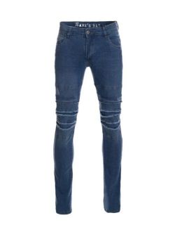 Hawks Bay Men's Moto Jeans Paneled Knees Skinny Legs Blue 34