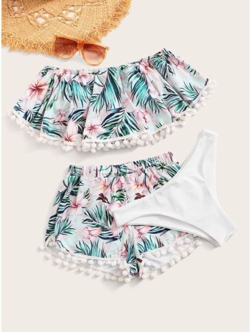 Floral Flounce Bikini Set With Shorts 3pack