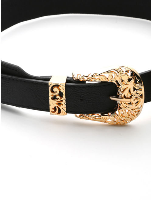 Gold Hollow Out Trim Double Buckle Belt