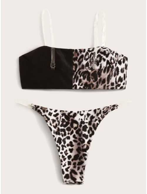 Leopard Top With Thong Bikini Set