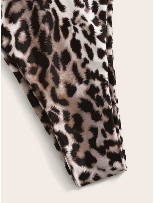 Leopard Top With Thong Bikini Set
