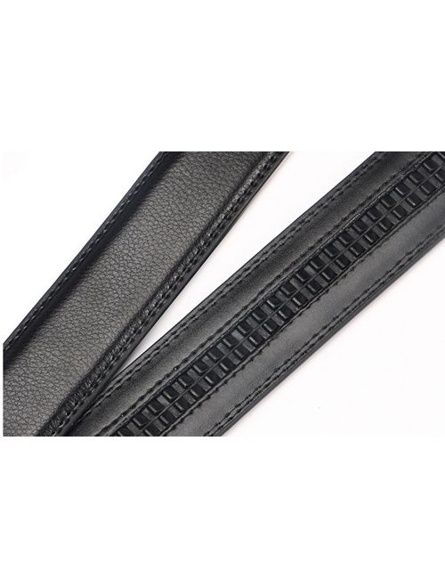 Men's Leather Black Dress Belt Sliding Ratchet Automatic Buckle Holeless XLarge