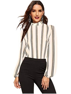 Women's Elegant Printed Stand Collar Workwear Blouse Top Shirts