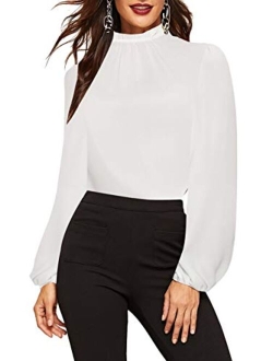Women's Elegant Printed Stand Collar Workwear Blouse Top Shirts