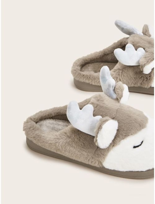 Men Deer Decor Fluffy Slippers