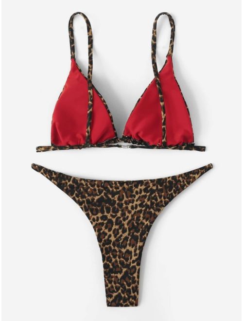 Shein Leopard Triangle Top With Thong Bikini