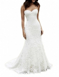 SIQINZHENG Women's Sweetheart Full Lace Beach Wedding Dress Mermaid Bridal Gown