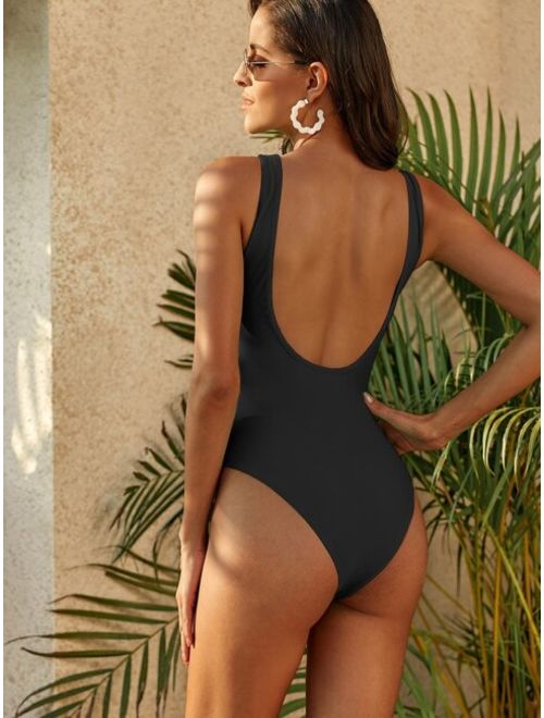 Knot Front Cut-out One Piece Swimwear